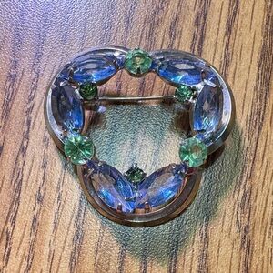 Elegant Blue and Green Gemstone Brooch